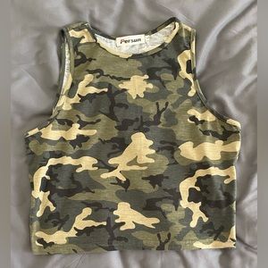 Green Camo crop top, size L